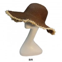 Wide Brim Straw Hats – 12 PCS with Braided Straw Trim - Brown - HT-6044BR